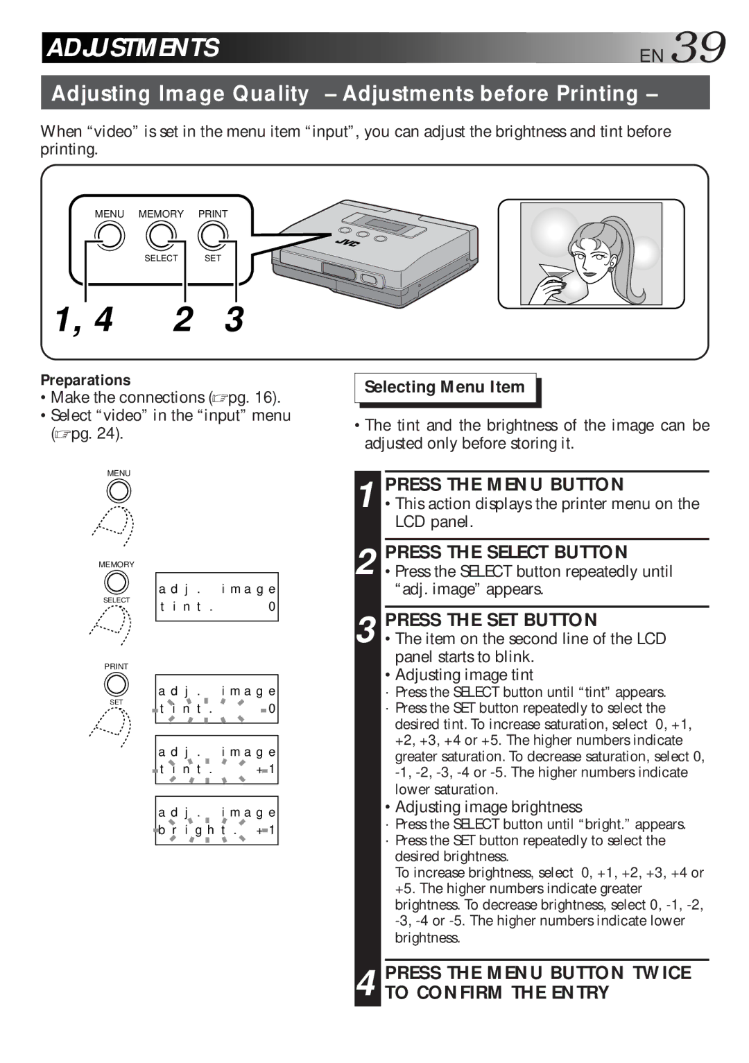 JVC GV-HT1U manual Adjusting Image Quality Adjustments before Printing 