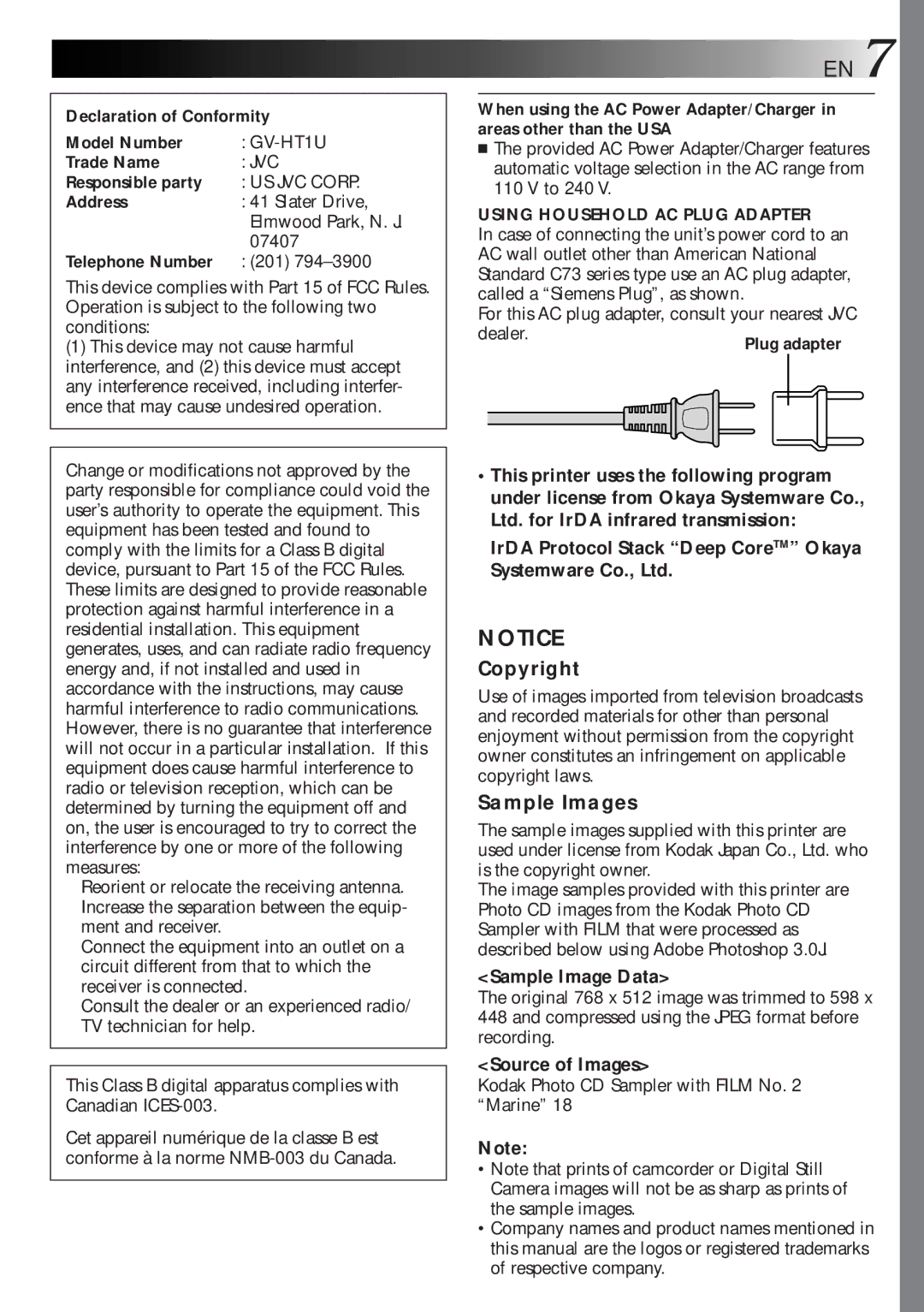 JVC GV-HT1U manual Copyright, Sample Images, Sample Image Data, Source of Images 