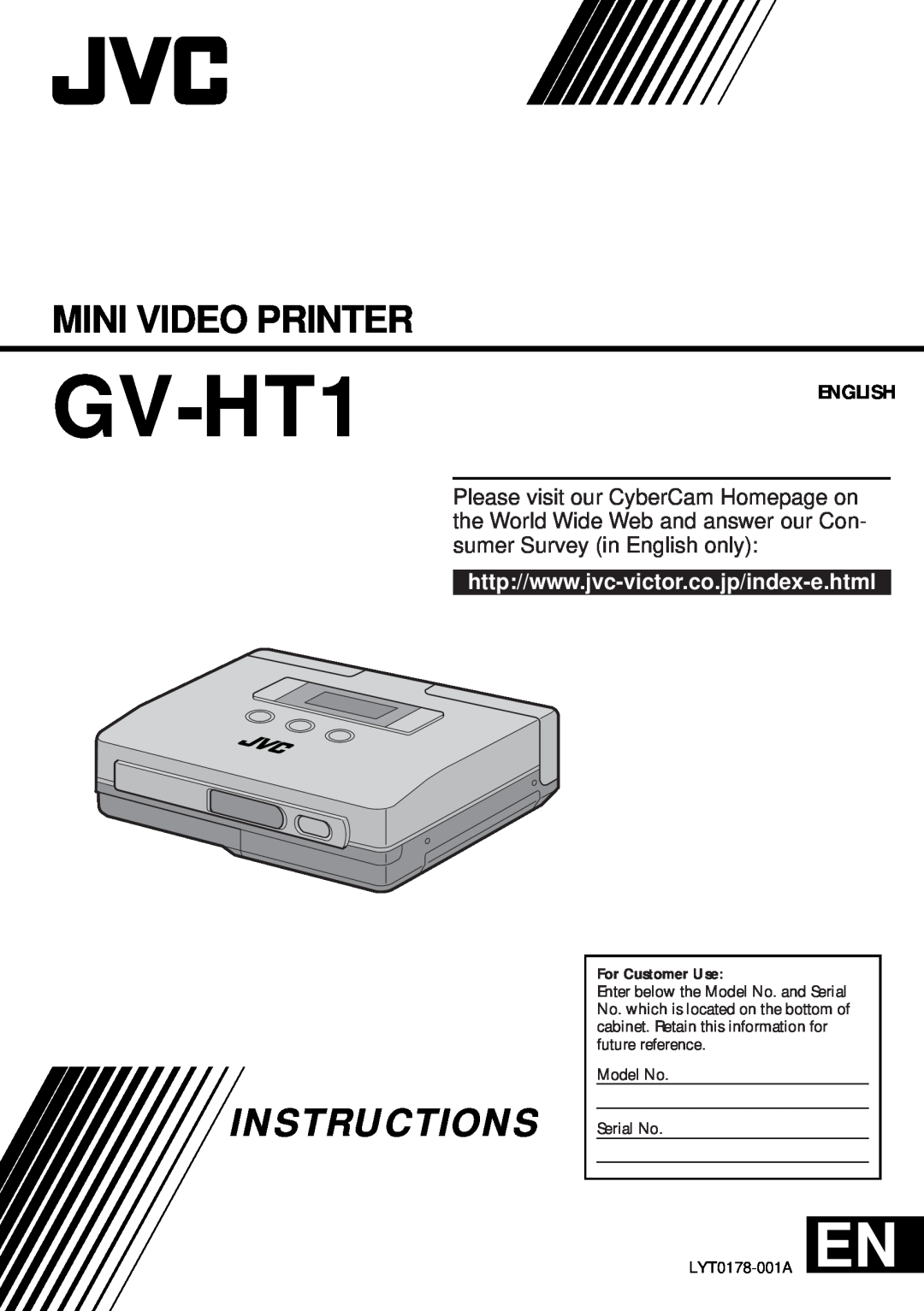 JVC GV-HT1U manual Mini Video Printer, Instructions, English, For Customer Use 