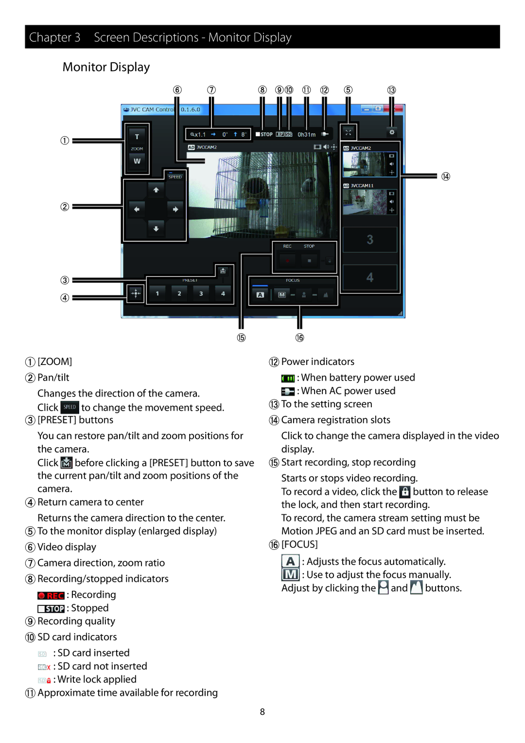 JVC GV-L52, GV-L51 instruction manual Screen Descriptions Monitor Display 