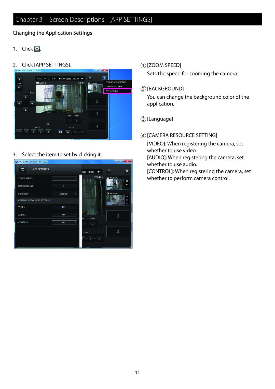 JVC GV-L51, GV-L52 instruction manual Screen Descriptions APP Settings, Camera Resource Setting 