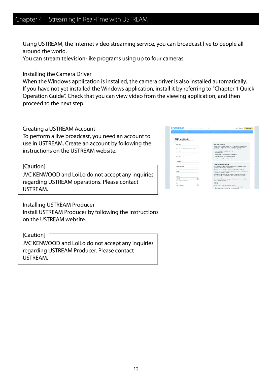 JVC GV-L52, GV-L51 instruction manual Streaming in Real-Time with Ustream 