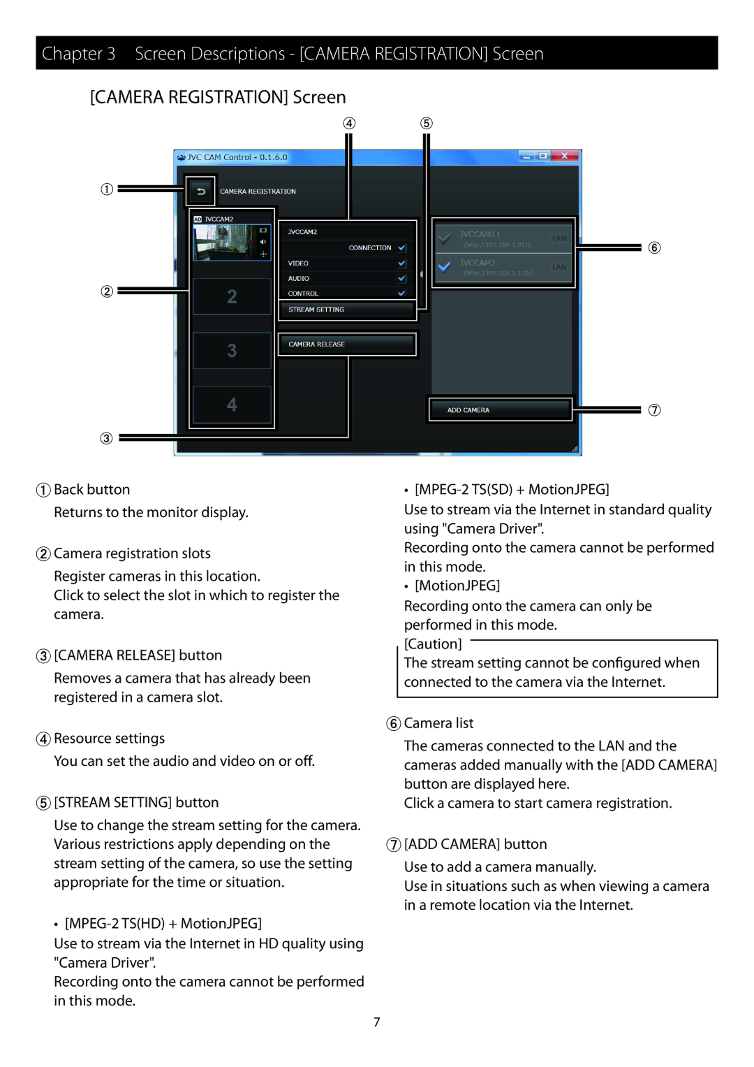 JVC GV-L51, GV-L52 instruction manual Screen Descriptions Camera Registration Screen 