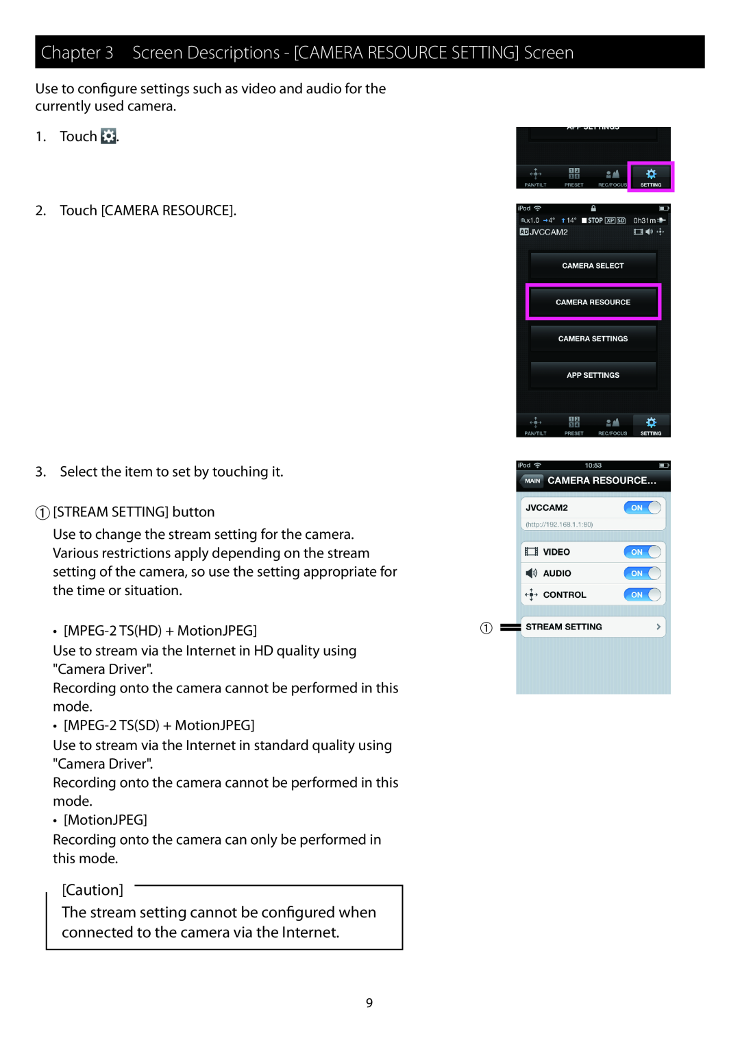 JVC GV-LS2, GV-LS1 instruction manual Screen Descriptions - CAMERA RESOURCE SETTING Screen 