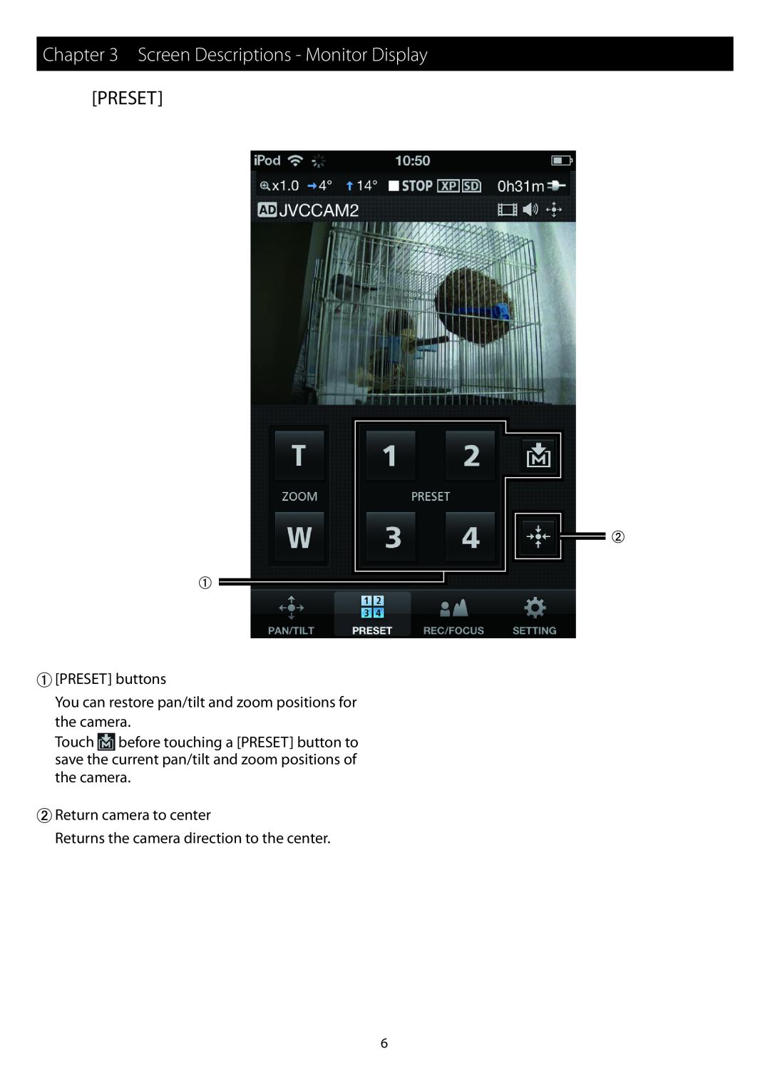 JVC GV-LS1, GV-LS2 instruction manual Preset, Screen Descriptions - Monitor Display, PRESET buttons 