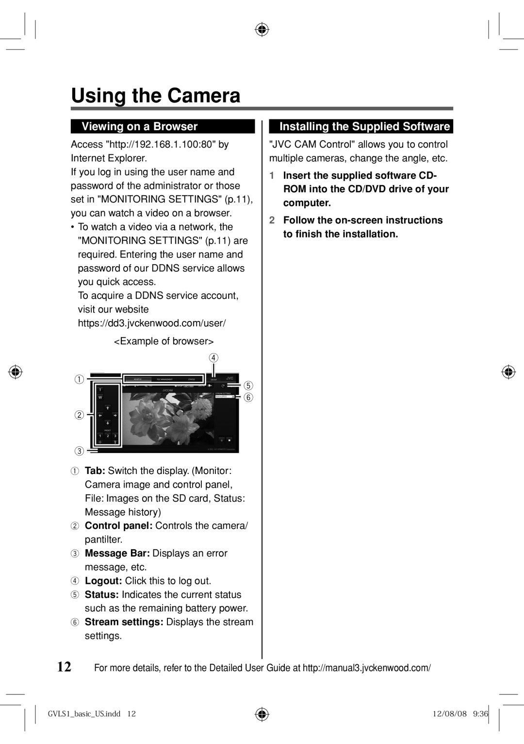 JVC GV-LS1 U specifications Using the Camera, Viewing on a Browser Installing the Supplied Software 