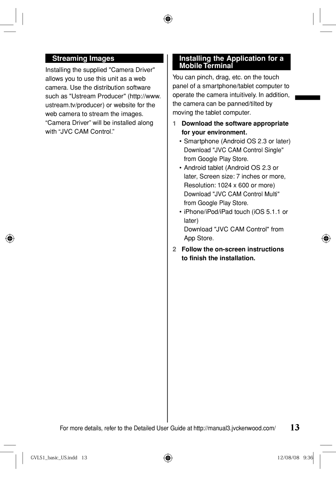 JVC GV-LS1 U specifications Download the software appropriate for your environment 