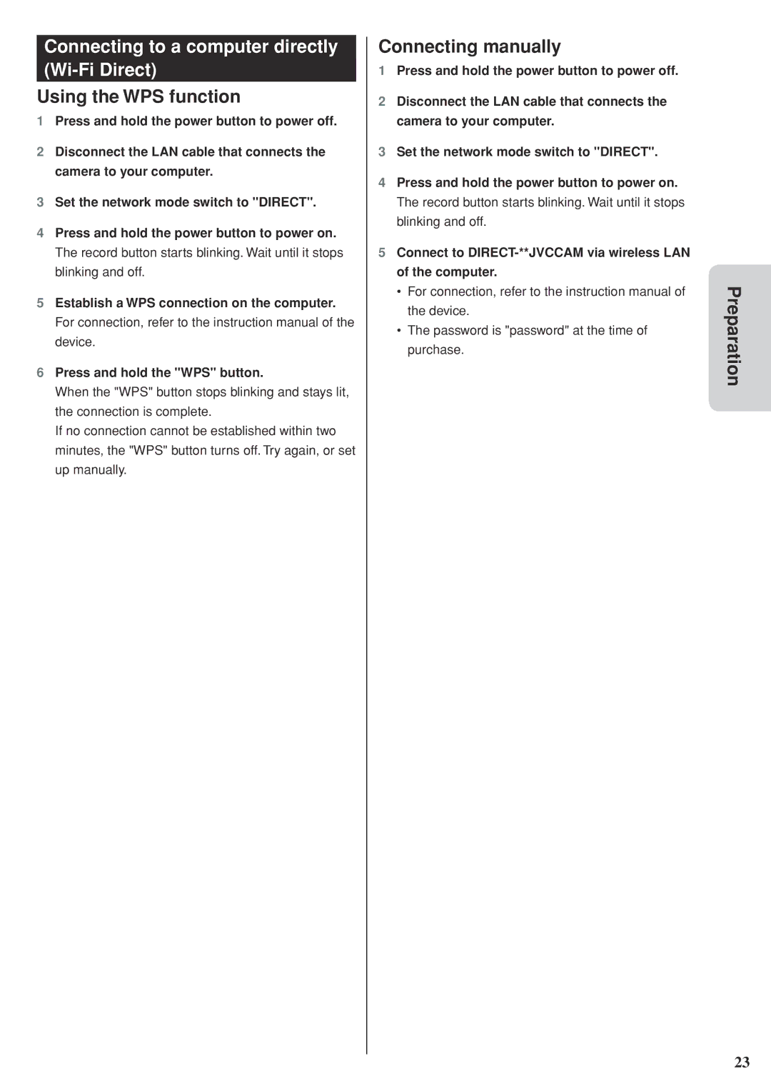 JVC GV-LS2 U manual Connecting to a computer directly Wi-Fi Direct 