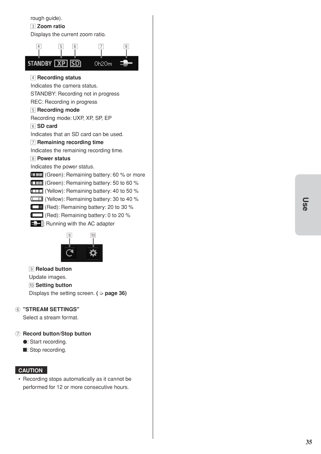 JVC GV-LS2 U manual Zoom ratio, SD card, Reload button Update images Setting button 