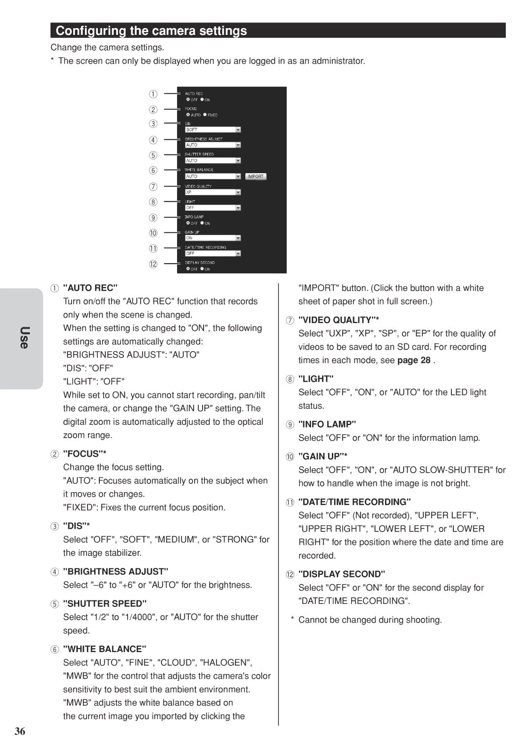 JVC GV-LS2 U manual Configuring the camera settings 