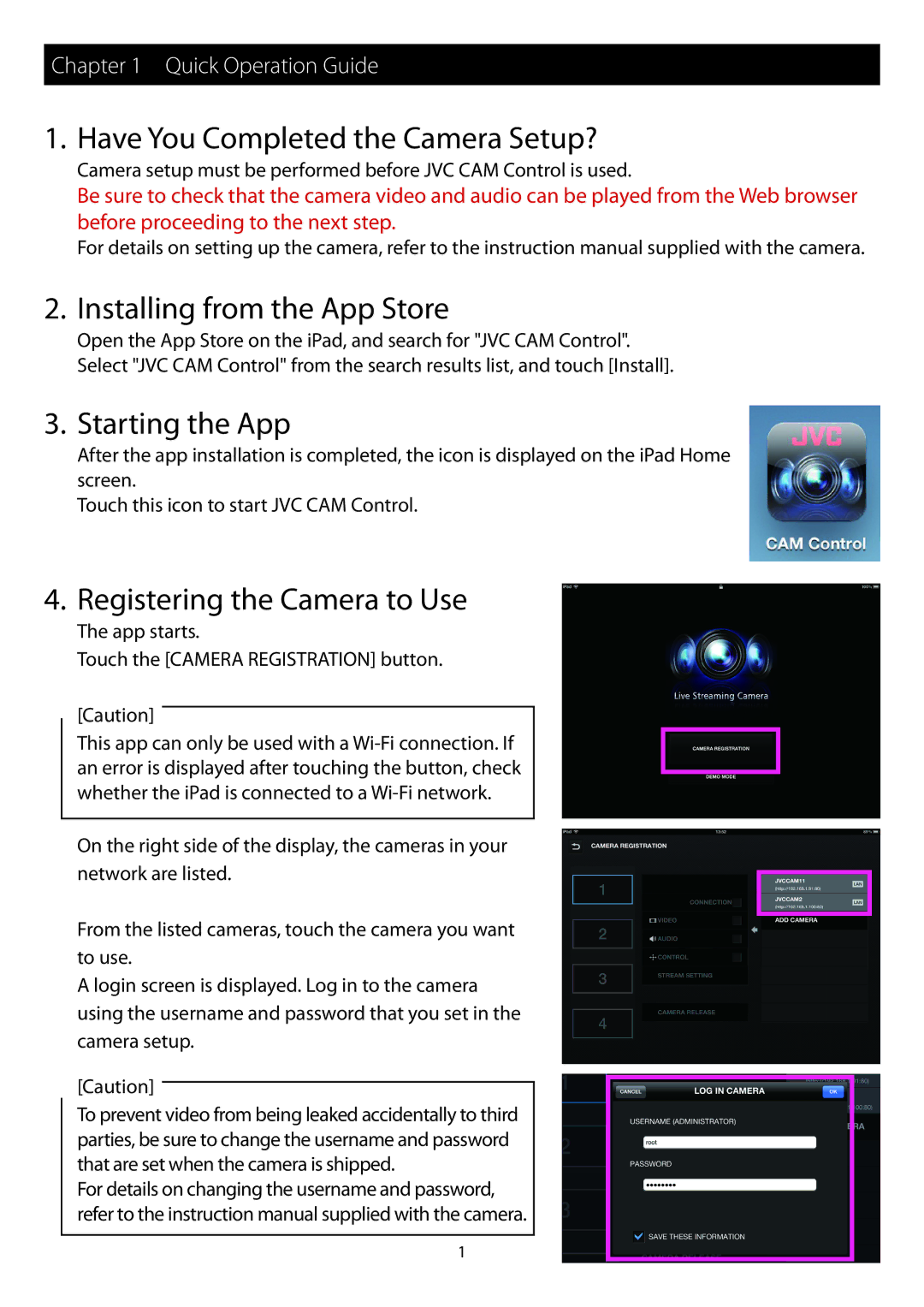 JVC GV-LS2/GV-LS1 instruction manual Have You Completed the Camera Setup?, Installing from the App Store, Starting the App 