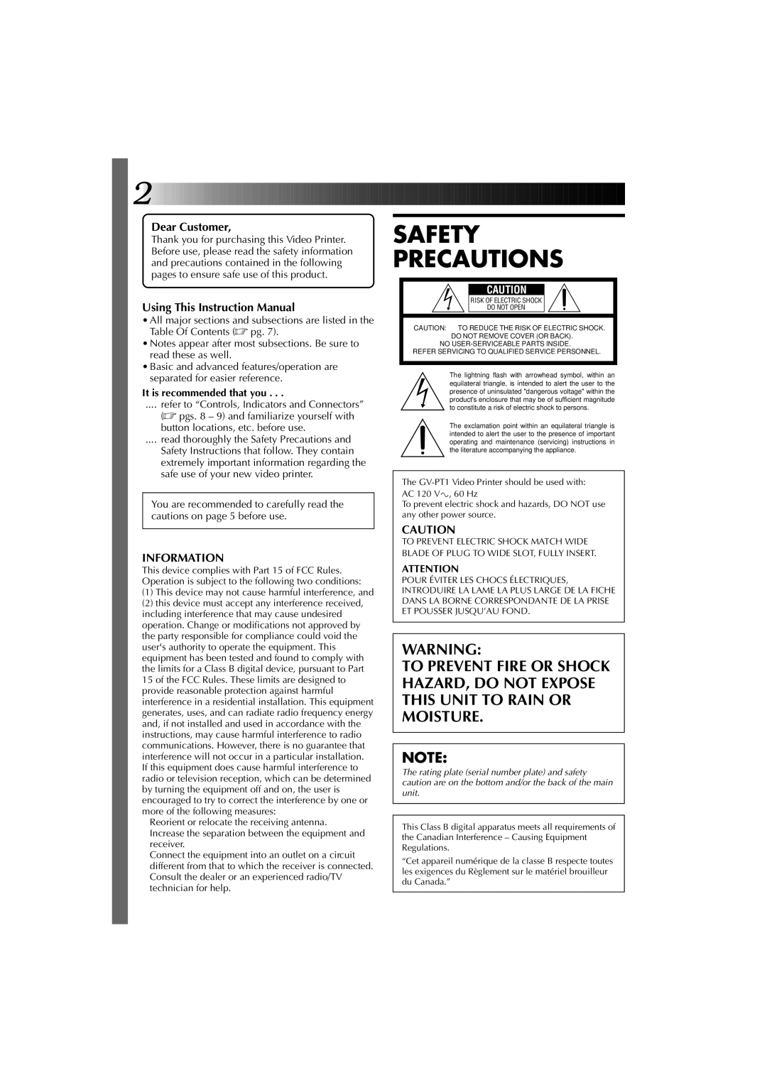 JVC GV-PT1 manual Dear Customer, It is recommended that you 