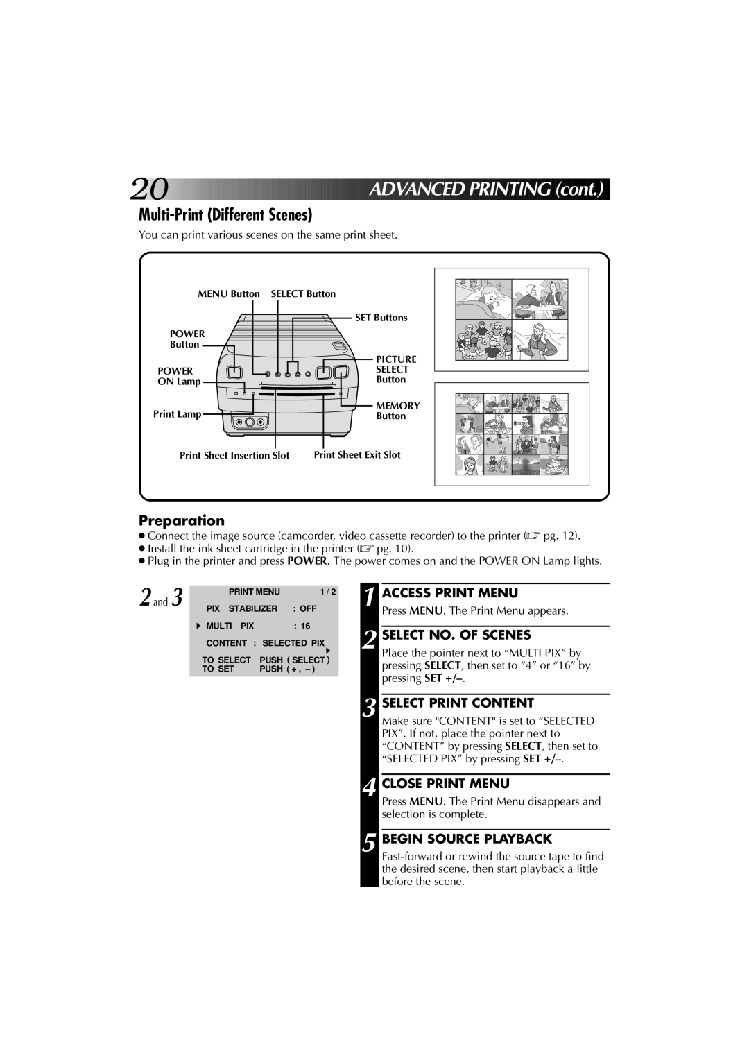 JVC GV-PT1 manual Multi-Print Different Scenes, 2and 