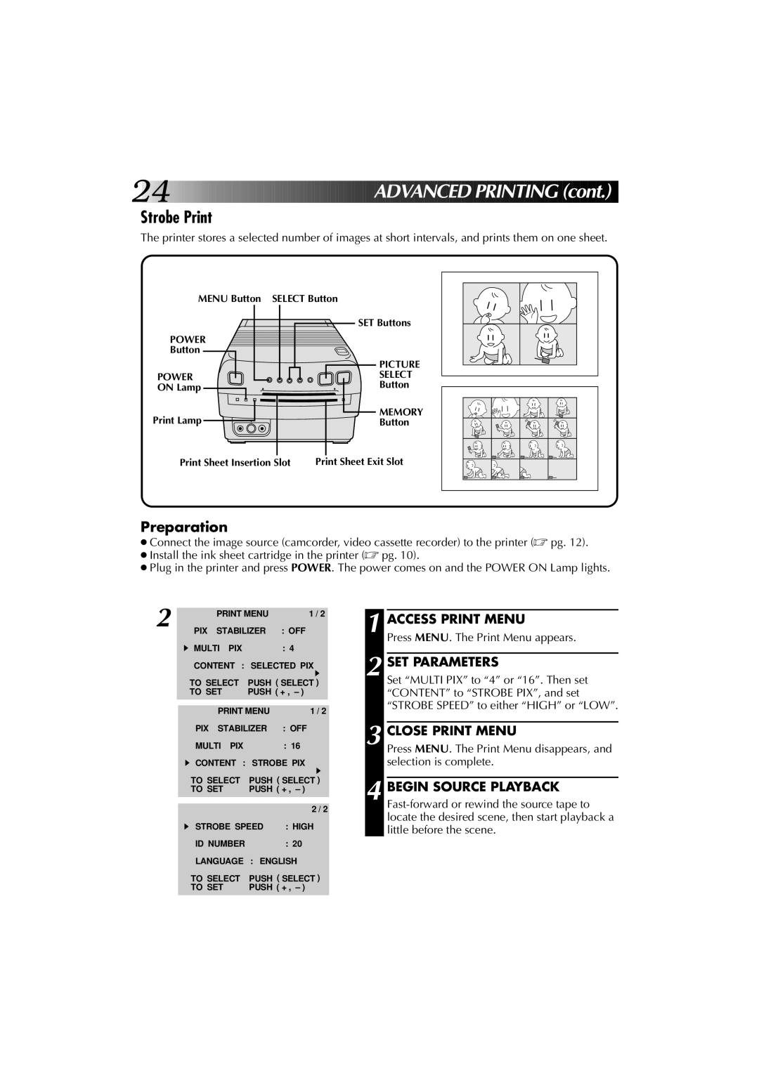 JVC GV-PT1 manual Strobe Print, SET Parameters 