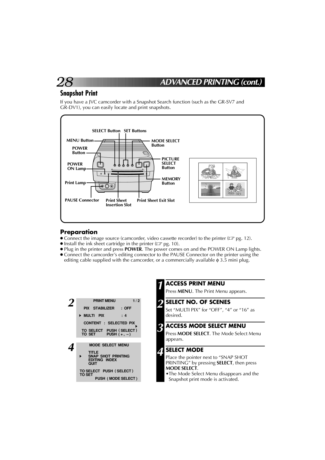 JVC GV-PT1 manual Snapshot Print 