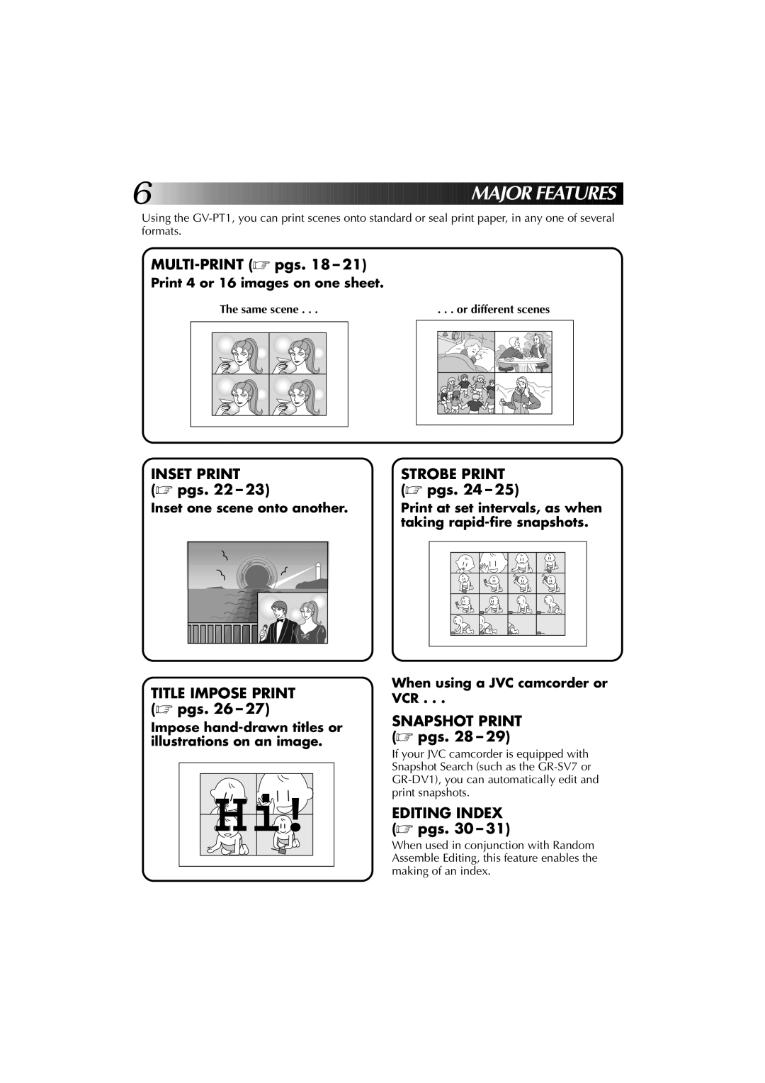 JVC GV-PT1 manual Ajor Features, Same scene Or different scenes 