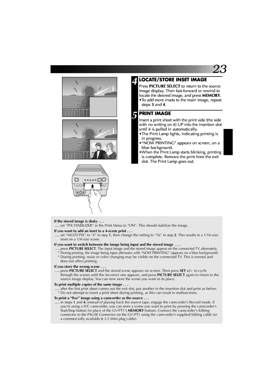 JVC GV-PT1 manual Locate/Store Inset Image, Print Image 
