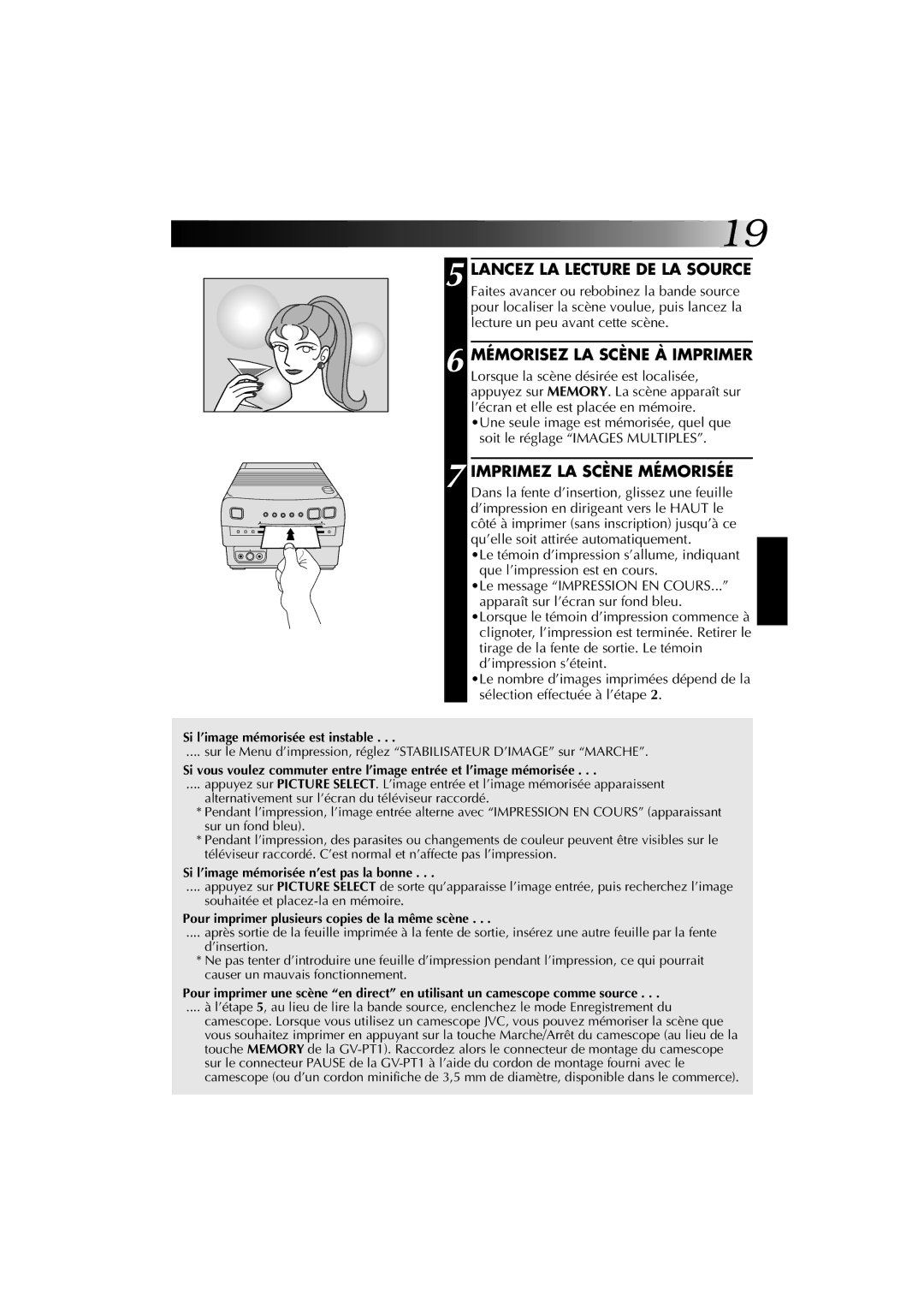 JVC GV-PT1U manual Si l’image mémorisée est instable, Si l’image mémorisée n’est pas la bonne 