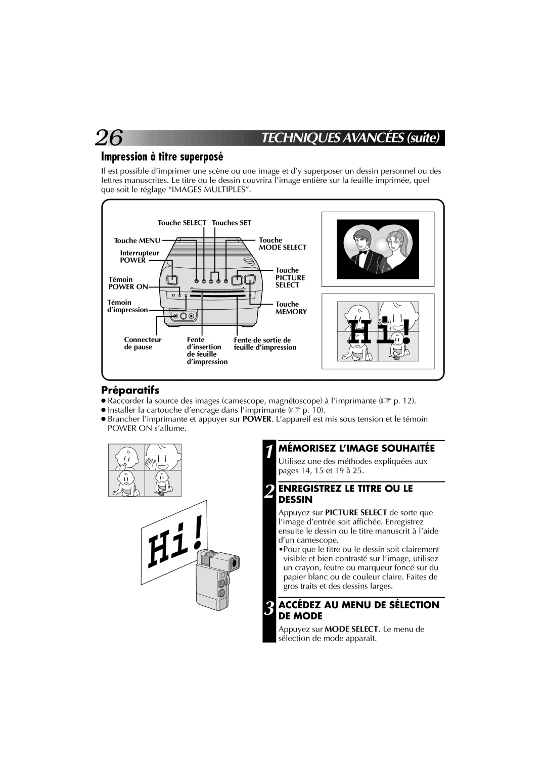 JVC GV-PT1U manual Impression à titre superposé, Enregistrezdessin LE Titre OU LE 