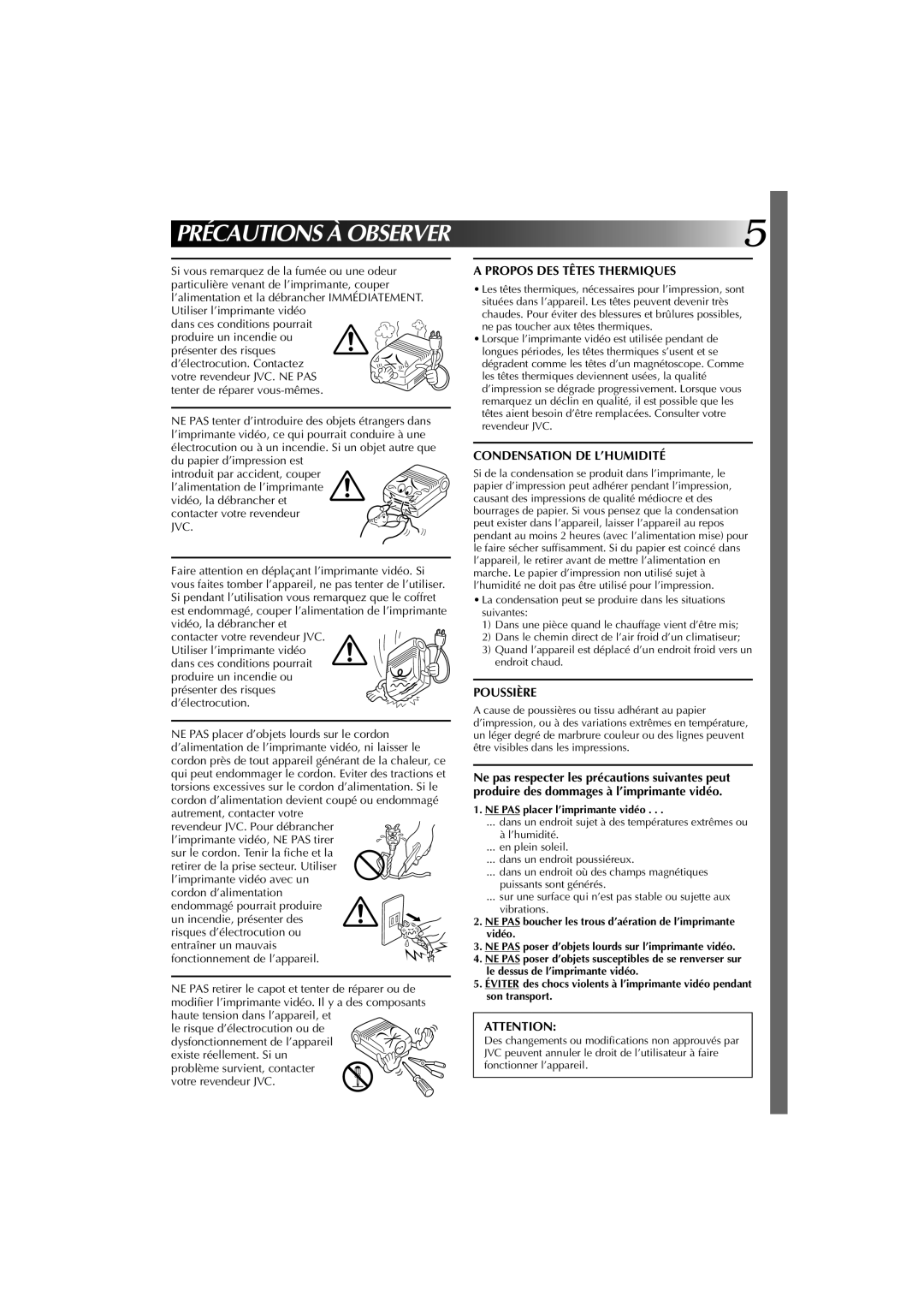 JVC GV-PT1U manual Précautions À Observer 