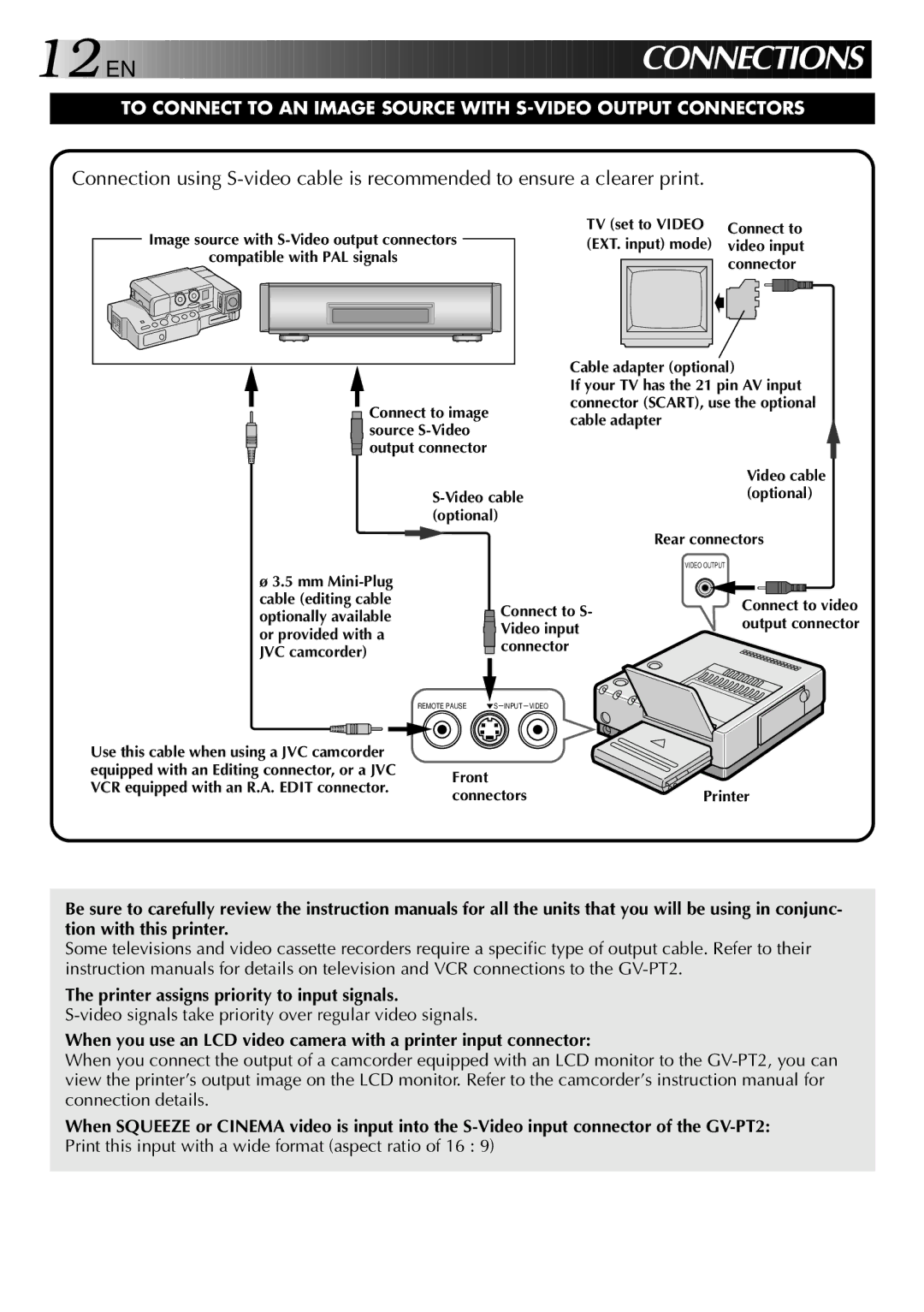 JVC GV-PT2 manual EN C Onnections 