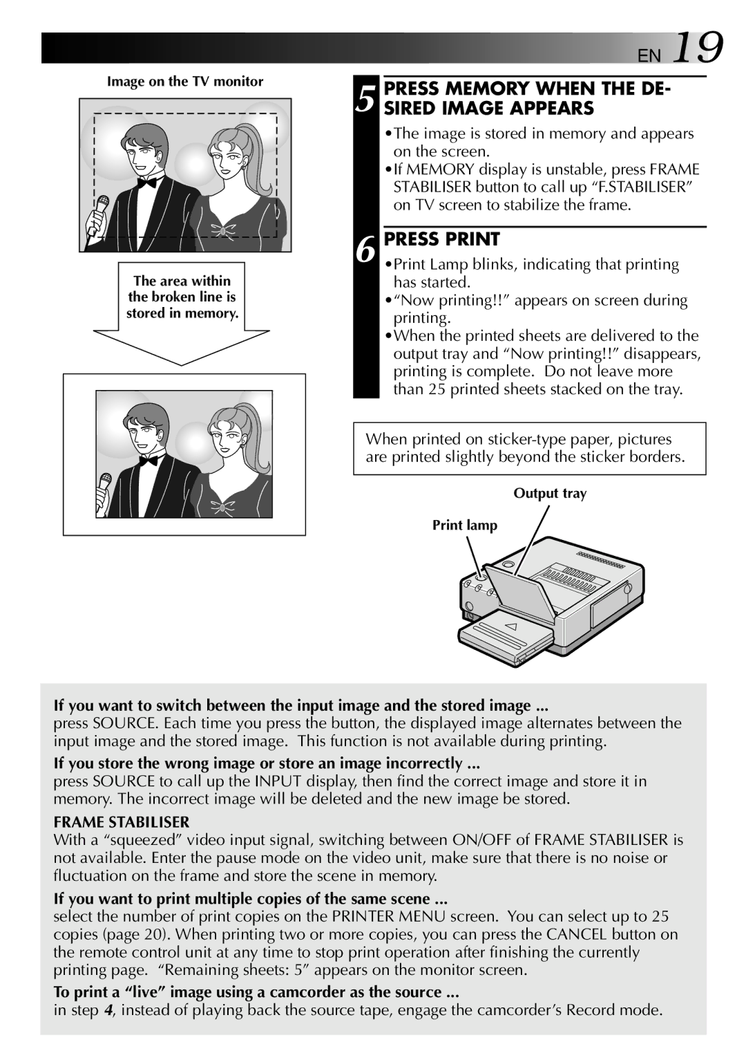 JVC GV-PT2 manual Press Memory When the DE- Sired Image Appears, Press Print 