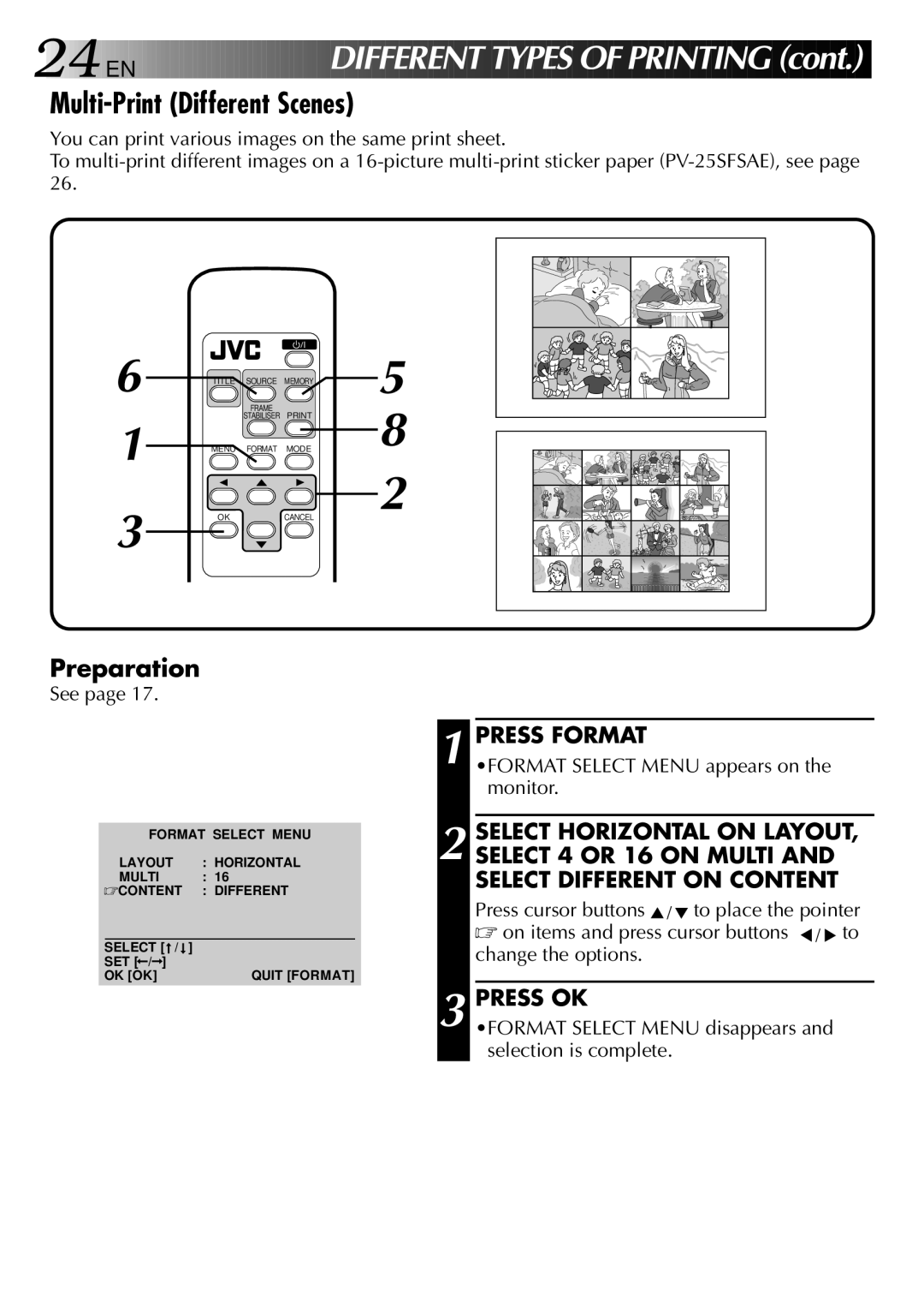 JVC GV-PT2 manual 24 EN, Multi-Print Different Scenes 