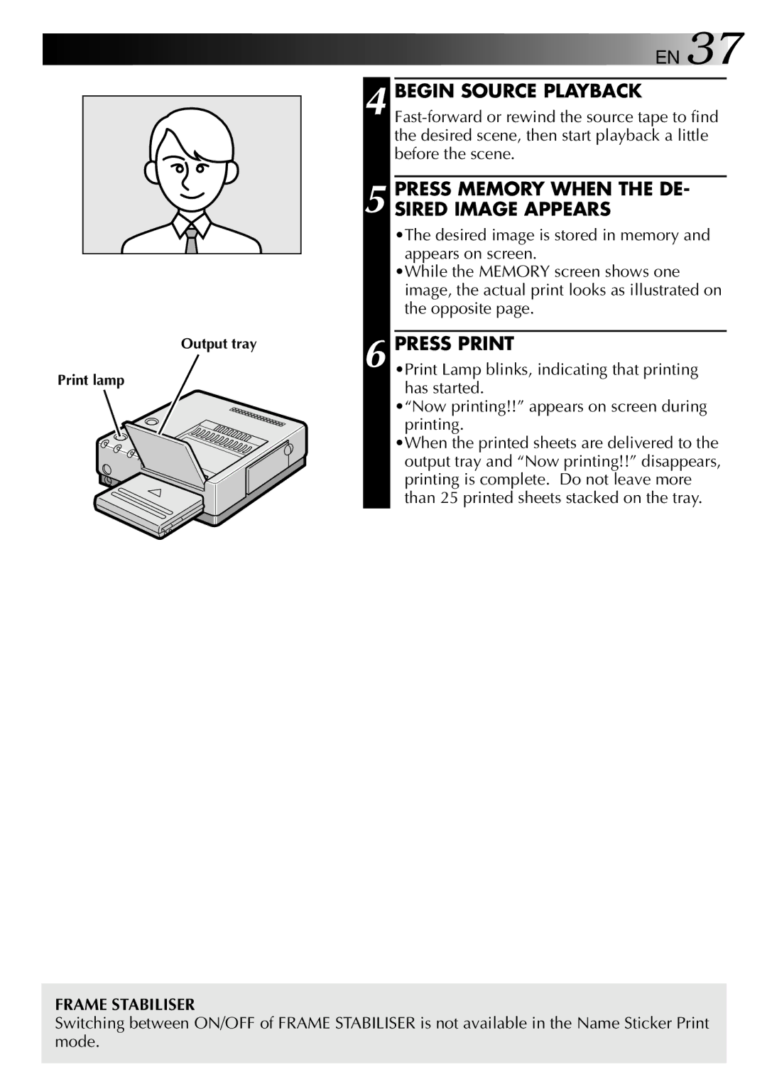 JVC GV-PT2 manual Press Memory When the DE- Sired Image Appears 