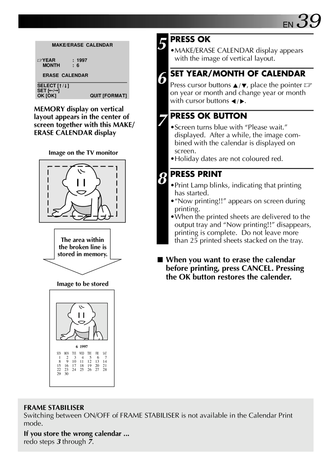 JVC GV-PT2 manual SET YEAR/MONTH of Calendar, Press OK Button, If you store the wrong calendar 