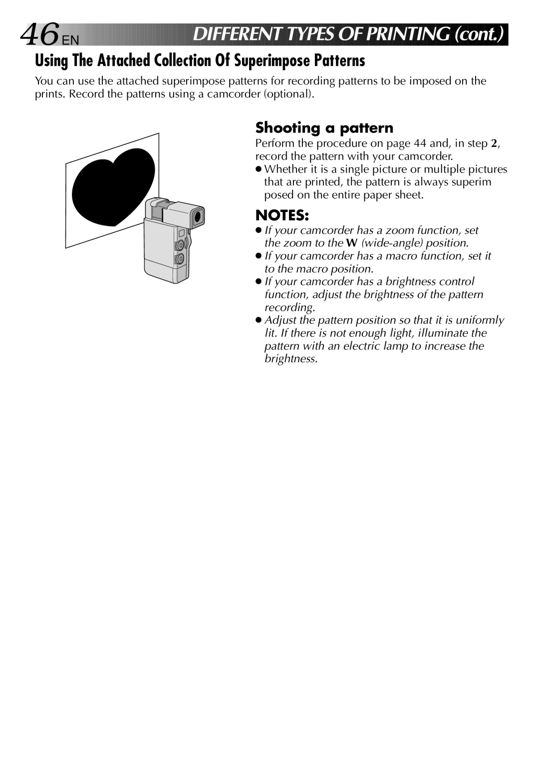 JVC GV-PT2 manual 46 EN, Using The Attached Collection Of Superimpose Patterns, Shooting a pattern 