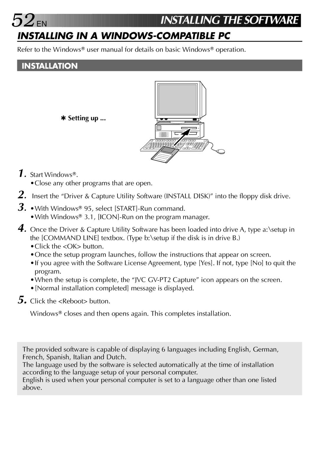 JVC GV-PT2 manual EN INS T Alling T HE Software, Setting up 