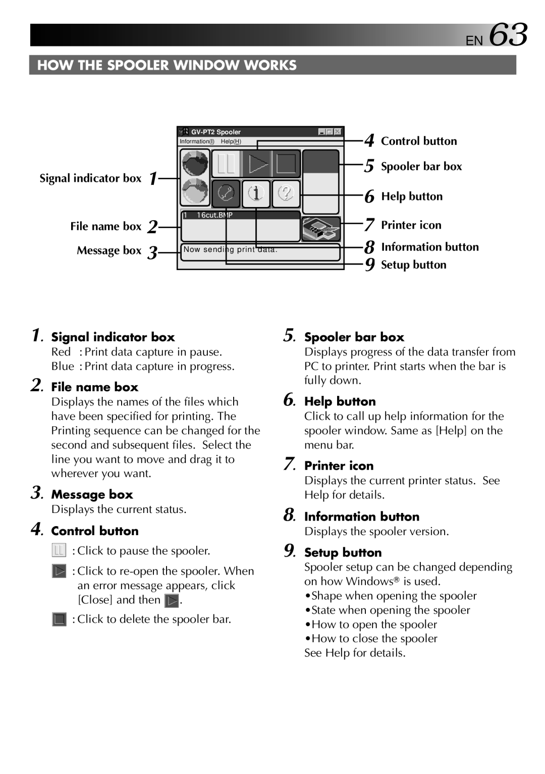 JVC GV-PT2 manual File name box, Message box Displays the current status Control button 