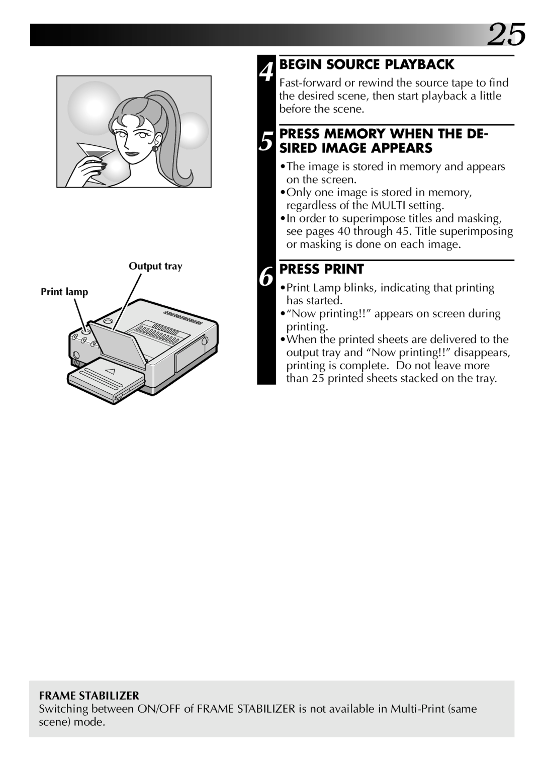 JVC GV-PT2U manual Press Memory When the DE- Sired Image Appears, Image is stored in memory and appears on the screen 