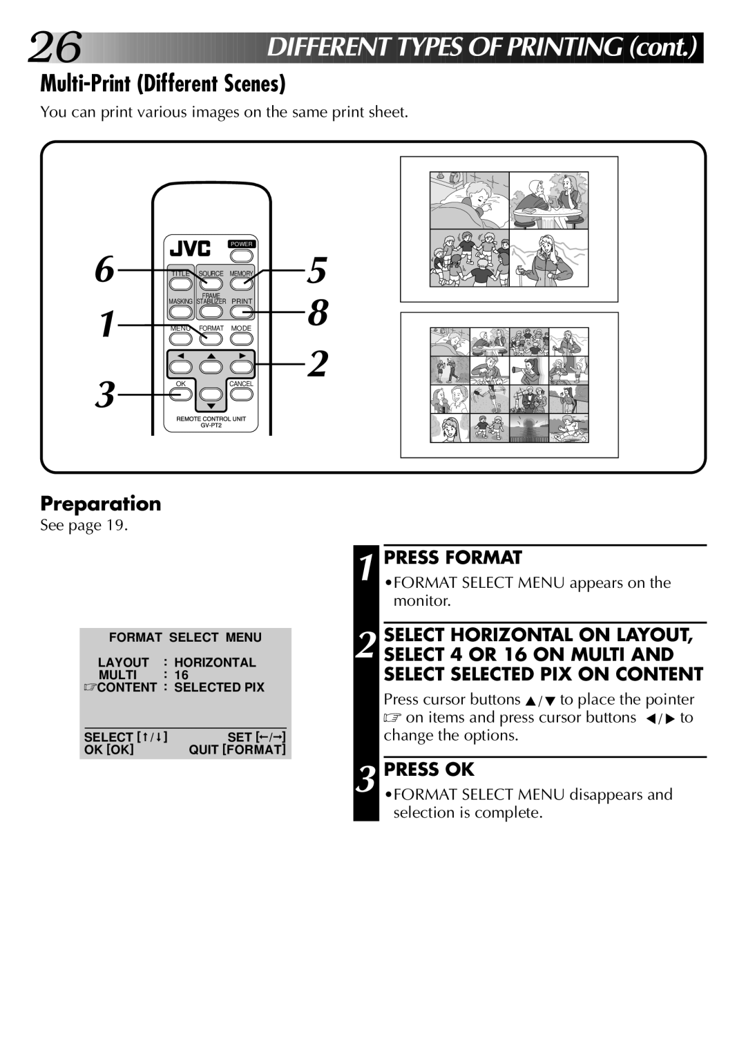 JVC GV-PT2U manual Multi-Print Different Scenes, You can print various images on the same print sheet 