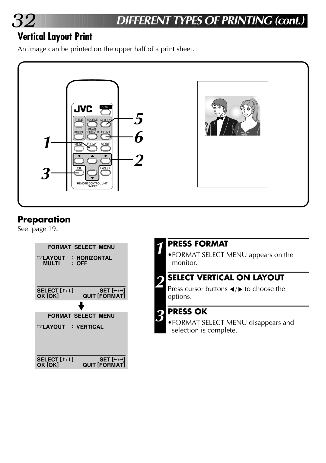 JVC GV-PT2U manual Vertical Layout Print, Select Vertical on Layout 