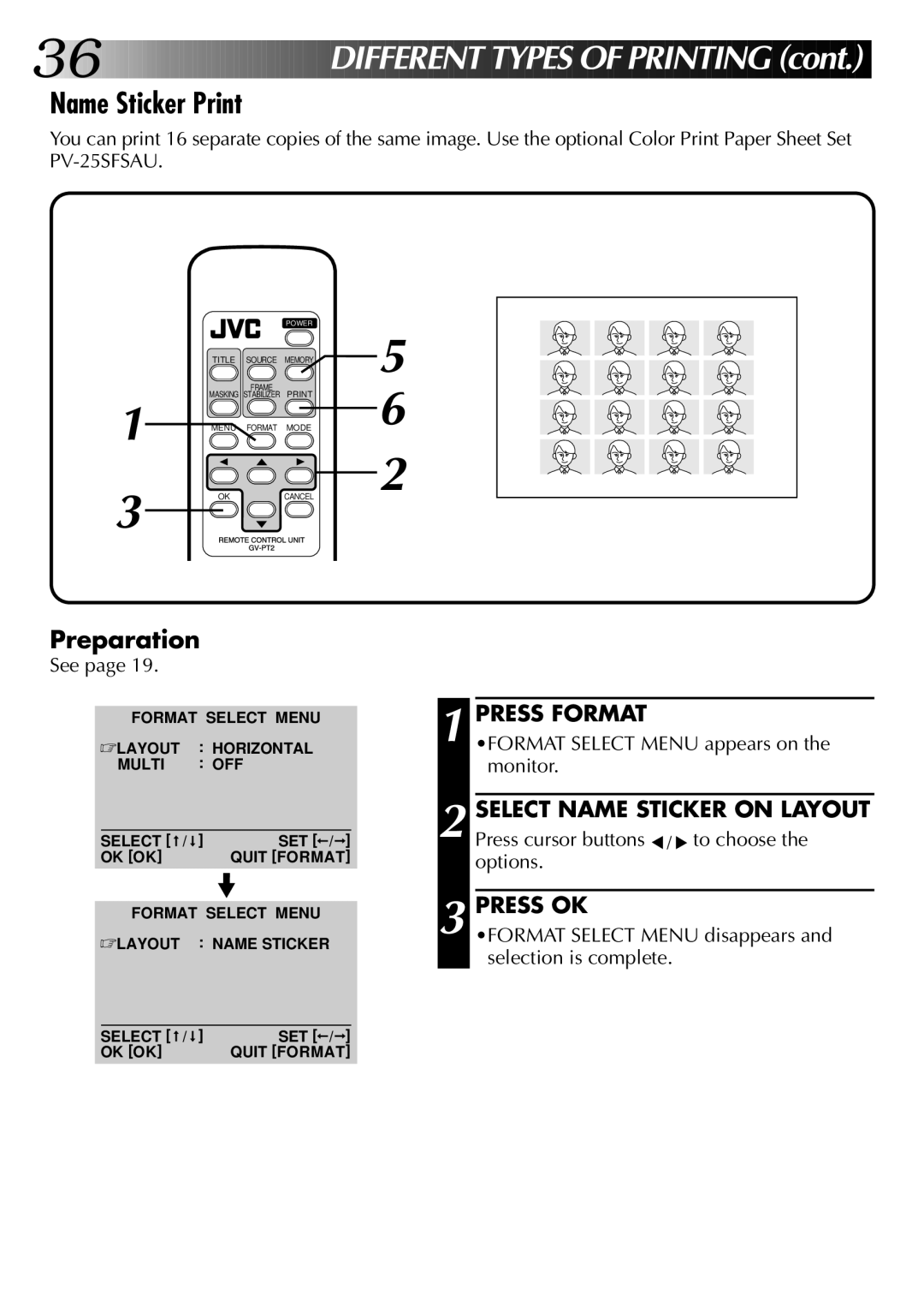 JVC GV-PT2U manual Name Sticker Print 