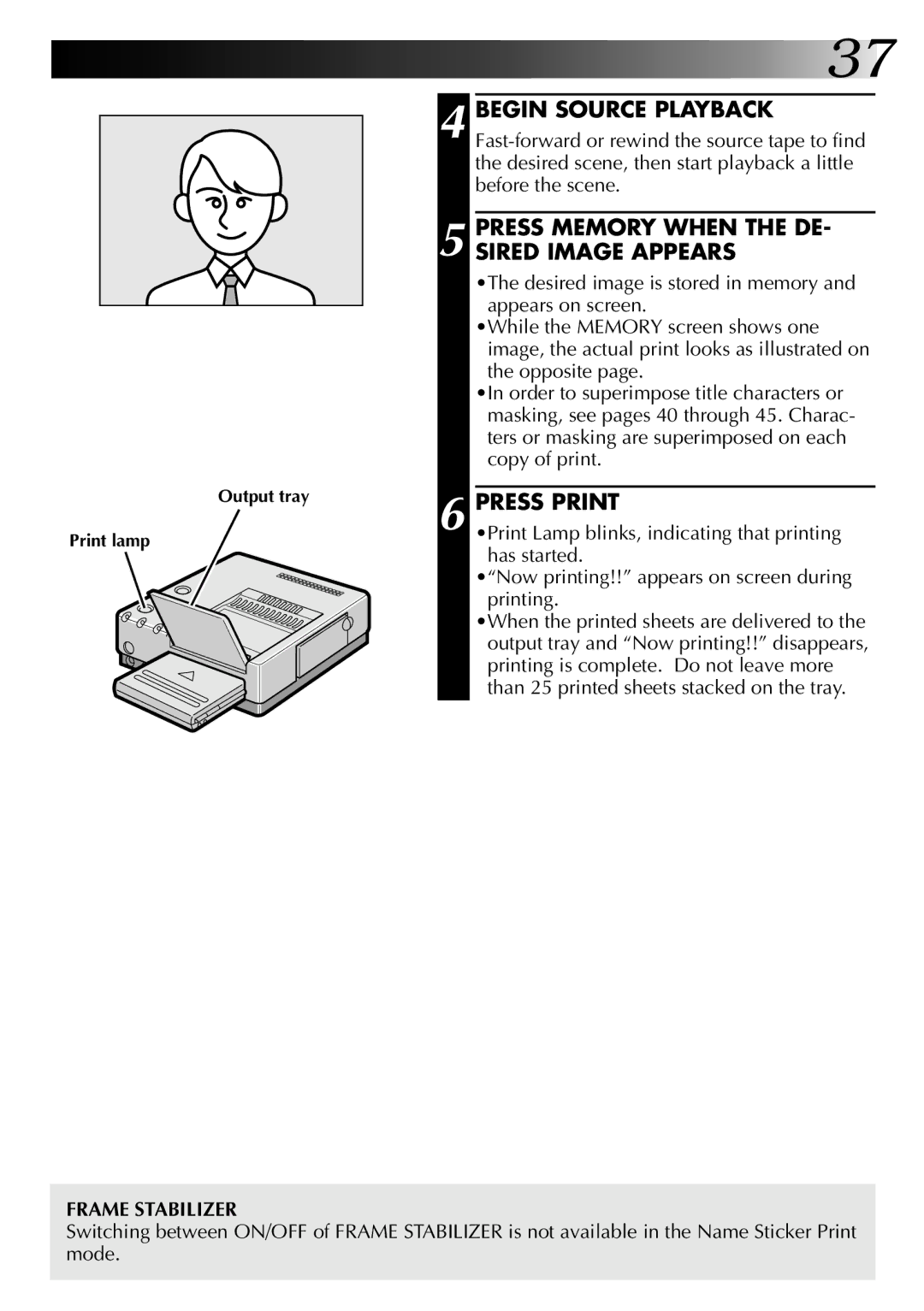 JVC GV-PT2U manual Press Memory When the DE- Sired Image Appears 