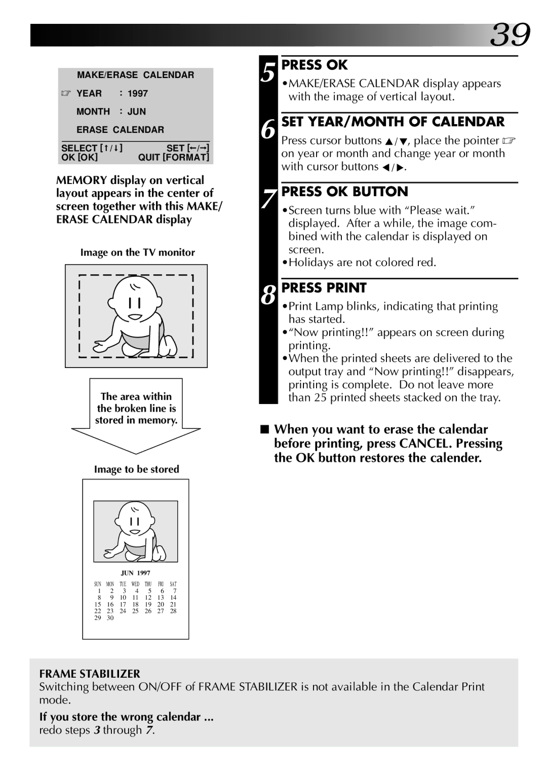 JVC GV-PT2U manual SET YEAR/MONTH of Calendar, Press OK Button, If you store the wrong calendar 