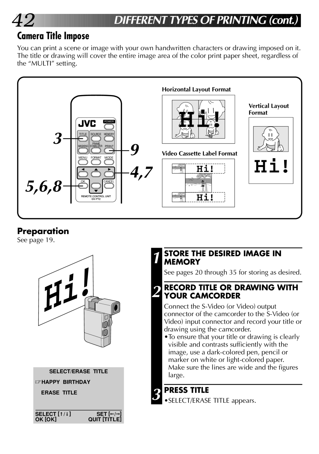 JVC GV-PT2U manual Camera Title Impose, Record Title or Drawing with Your Camcorder 