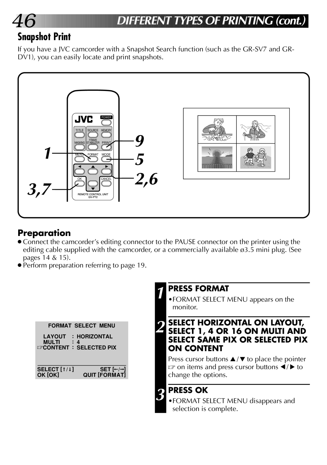 JVC GV-PT2U manual Snapshot Print, Press Format 