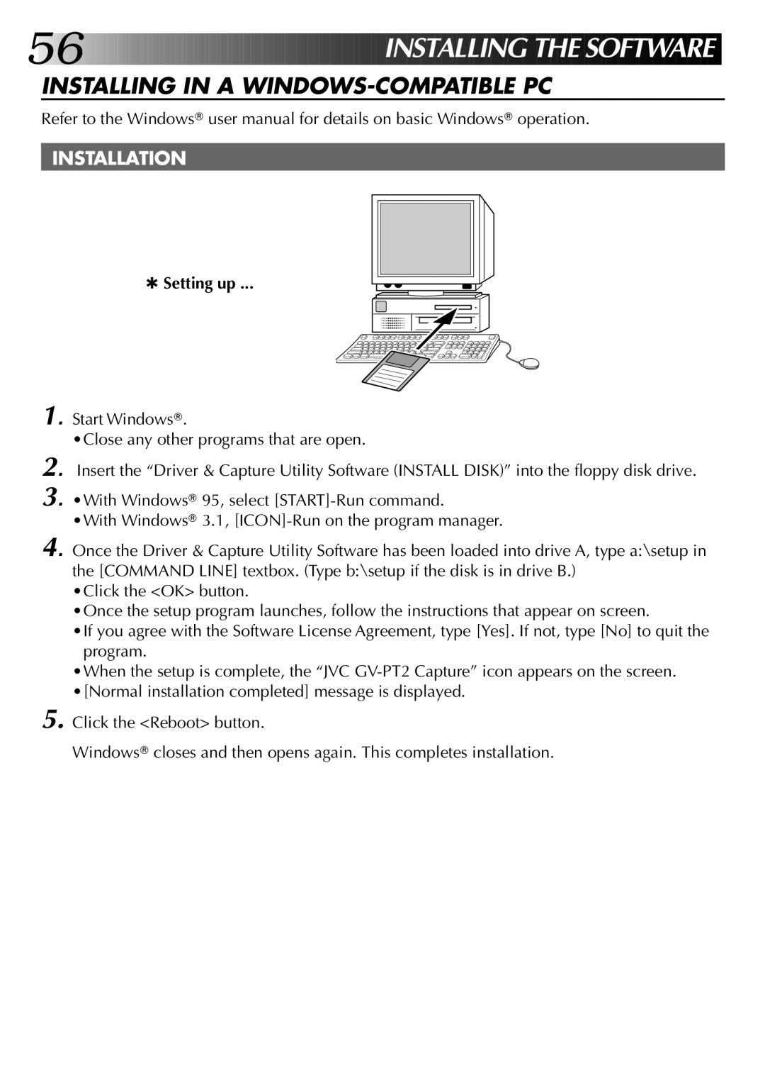 JVC GV-PT2U manual INS T Alling T HE Software, Setting up 