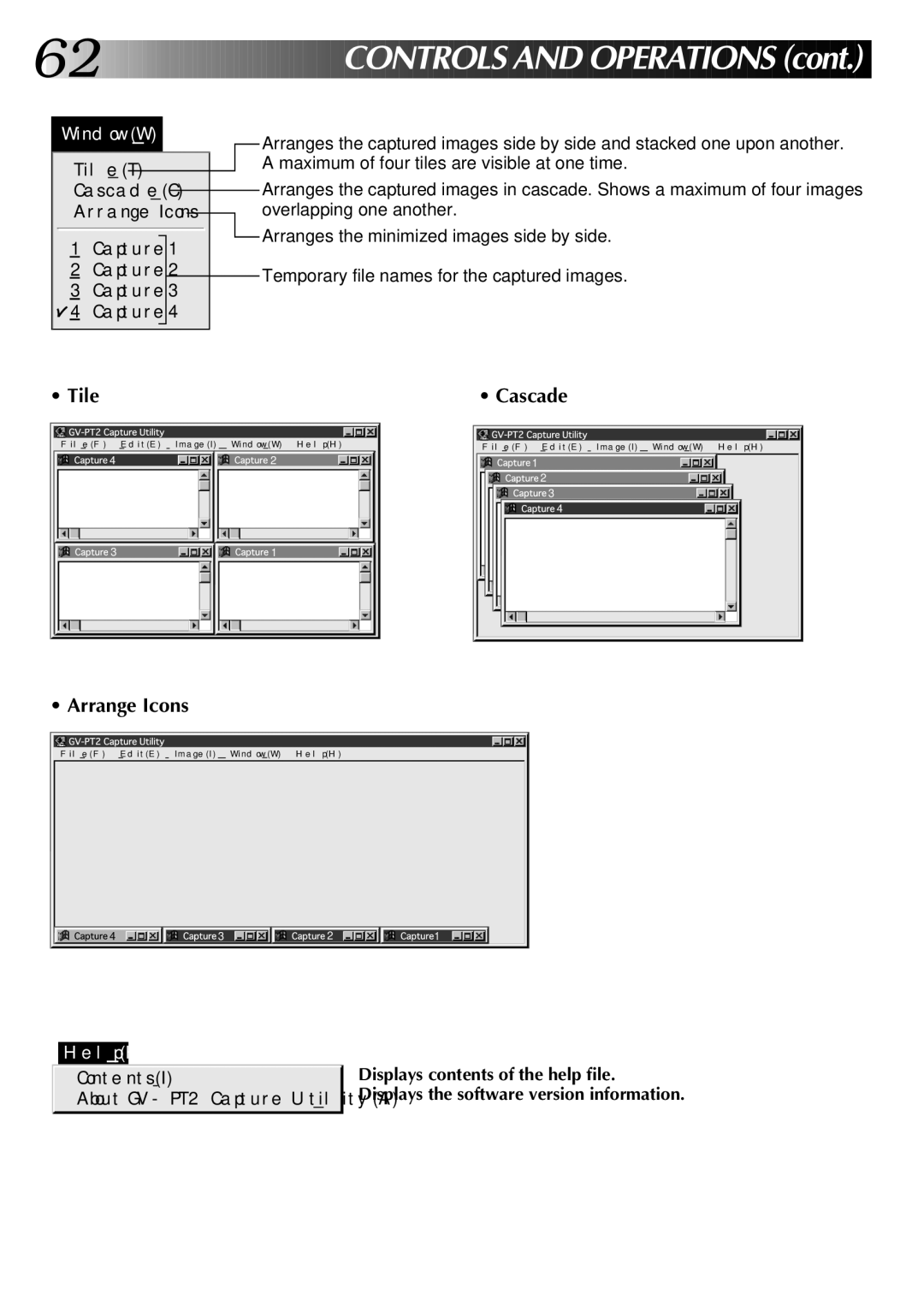 JVC GV-PT2U manual Tile Cascade, Arrange Icons 