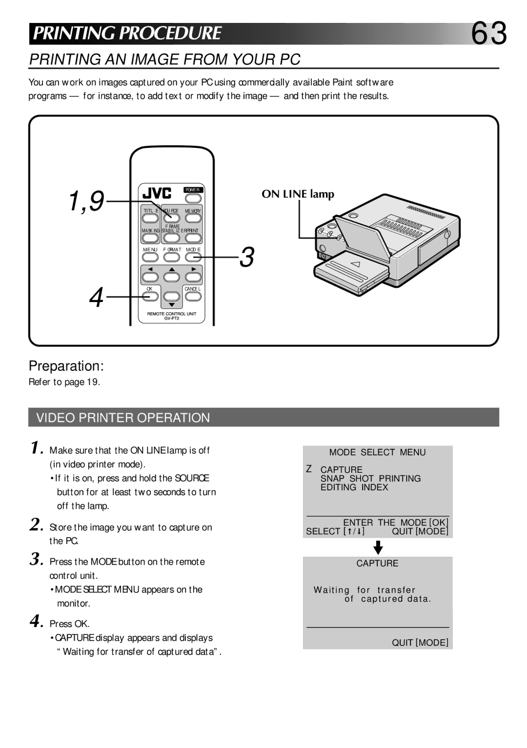 JVC GV-PT2U manual Mode Select Menu Capture 