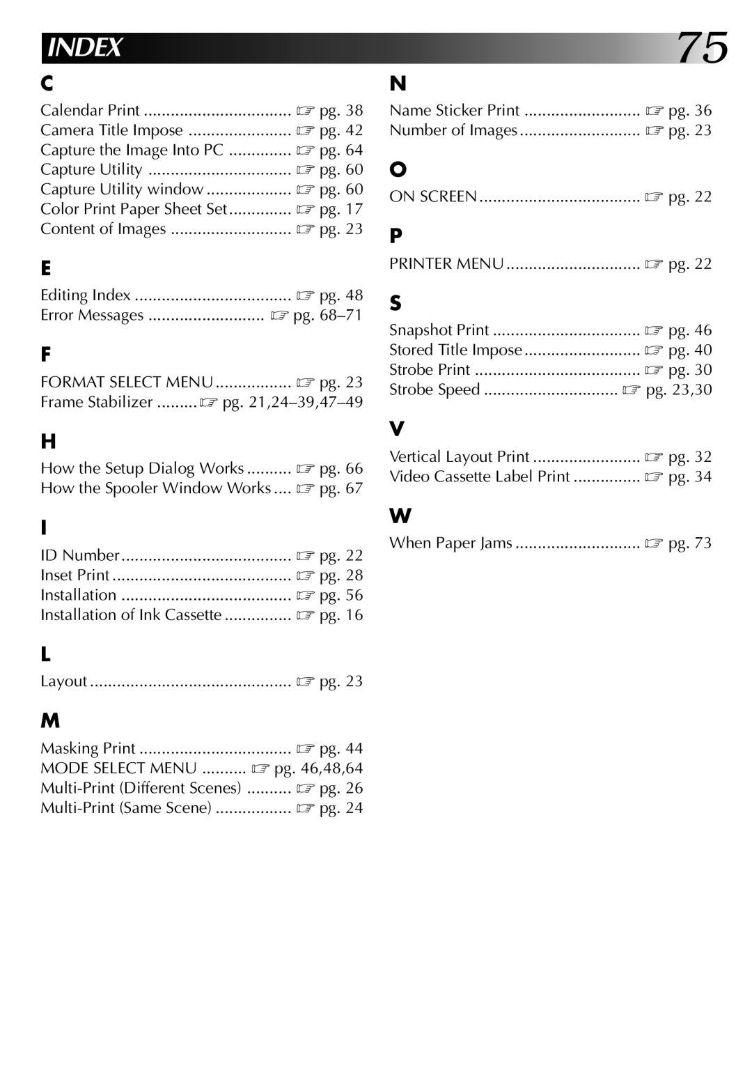 JVC GV-PT2U Content of Images, Error Messages, Frame Stabilizer, Layout ............................................. pg 