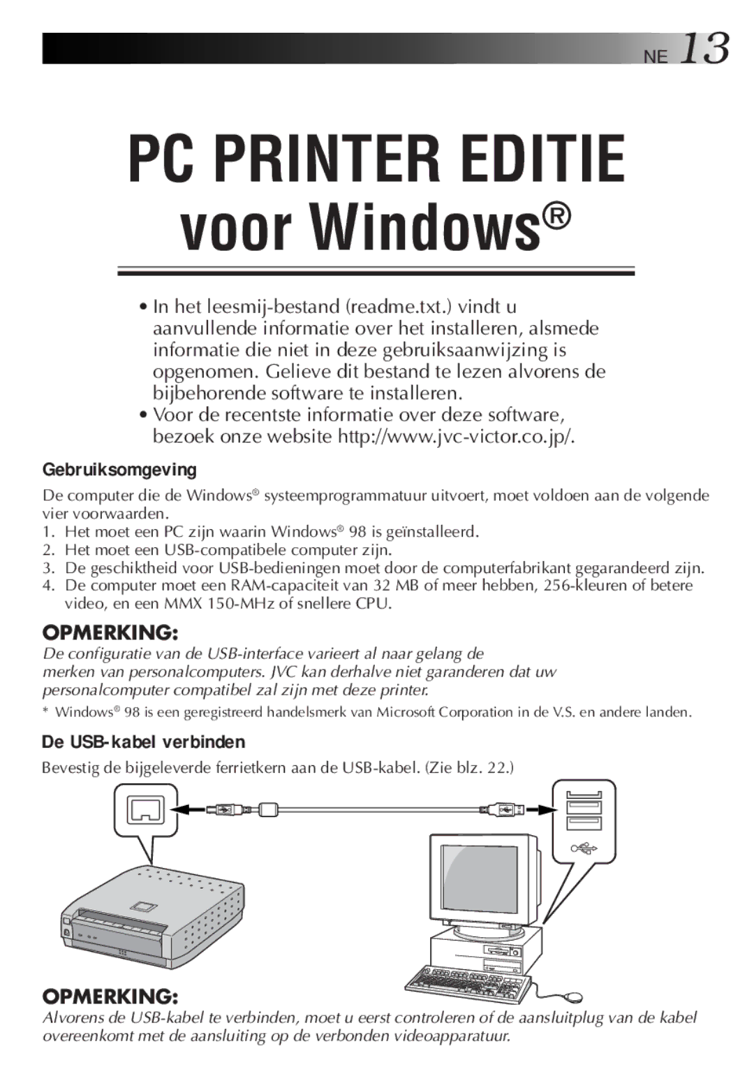 JVC GV-SP2 manual Gebruiksomgeving, De USB-kabel verbinden 