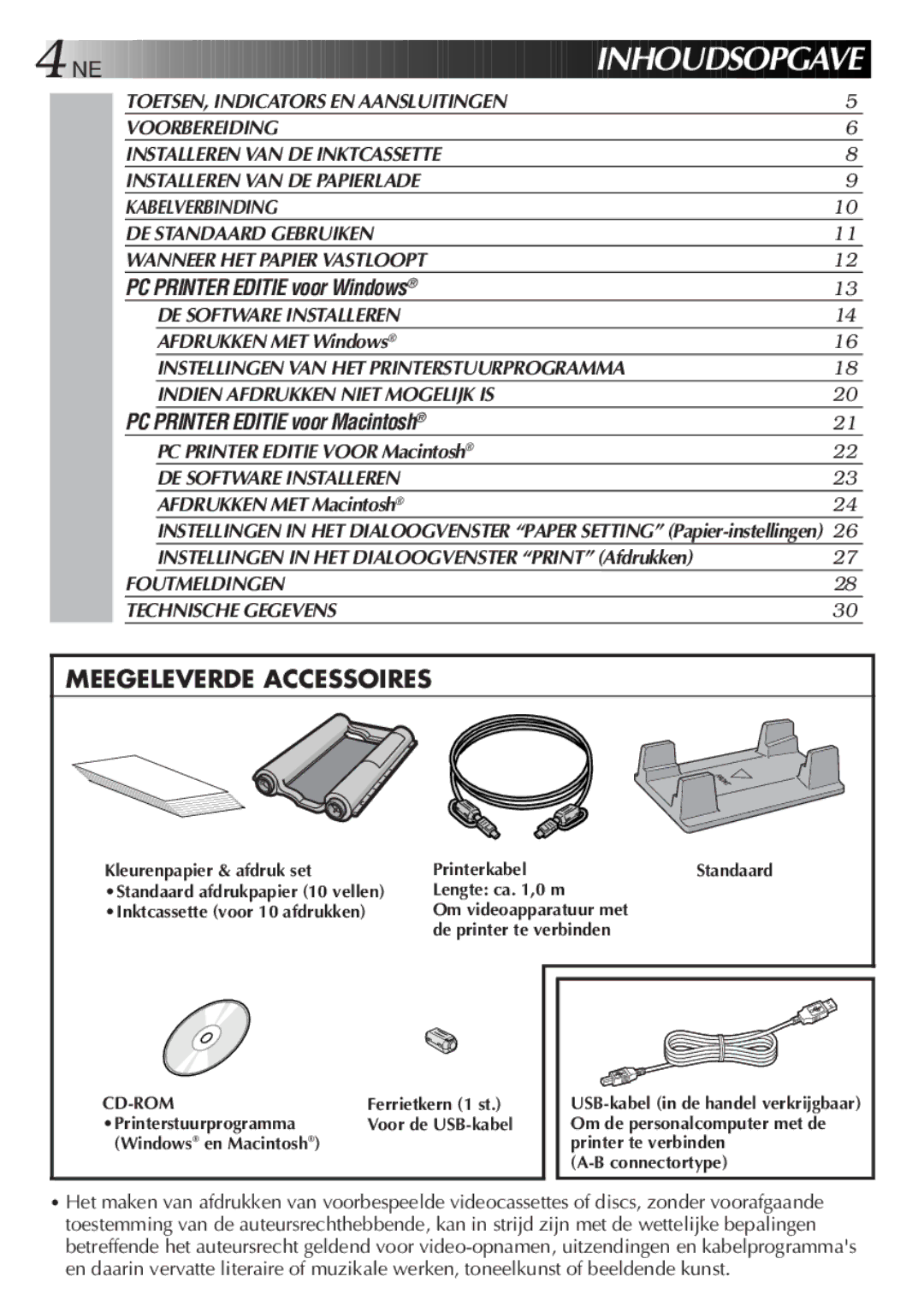 JVC GV-SP2 manual INH Oudso Pgave, PC Printer Editie voor Windows 