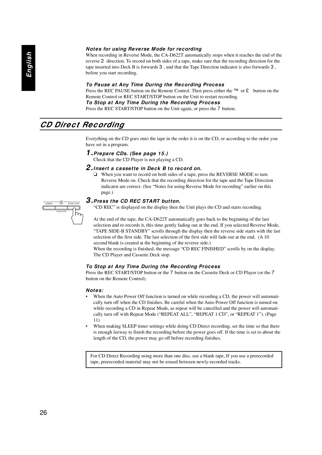 JVC GVT0001-002A manual CD Direct Recording 