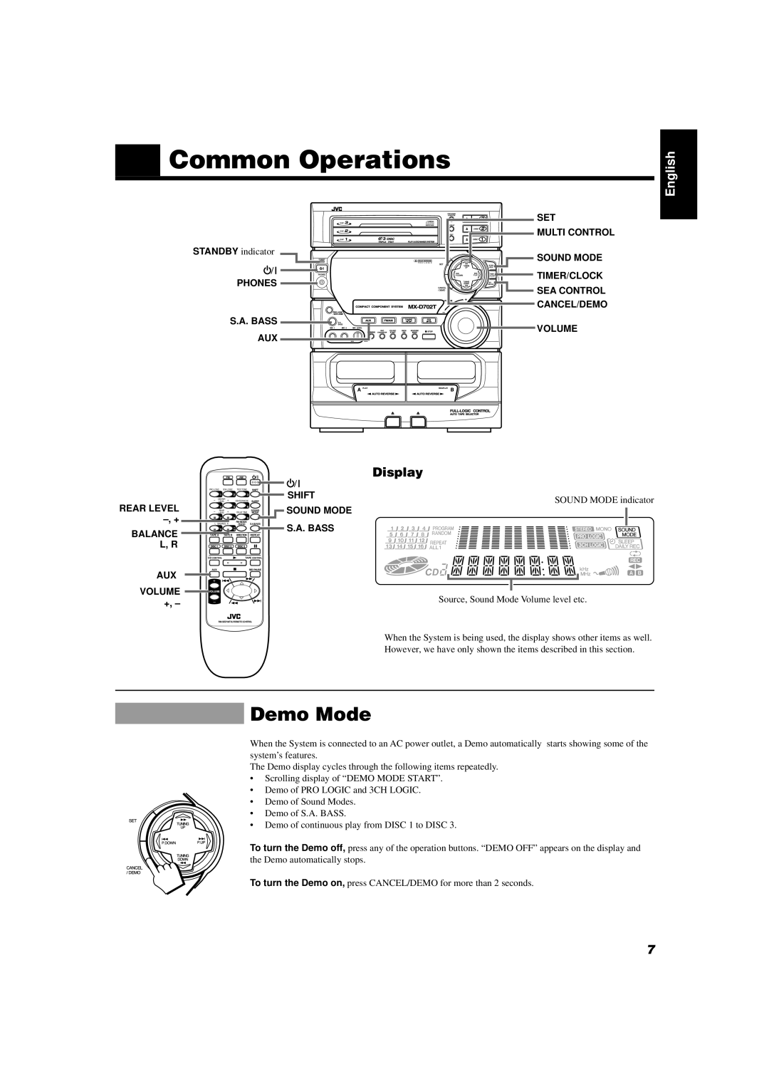 JVC CA-D702T, GVT0004-003A manual Common Operations, Demo Mode, Display 