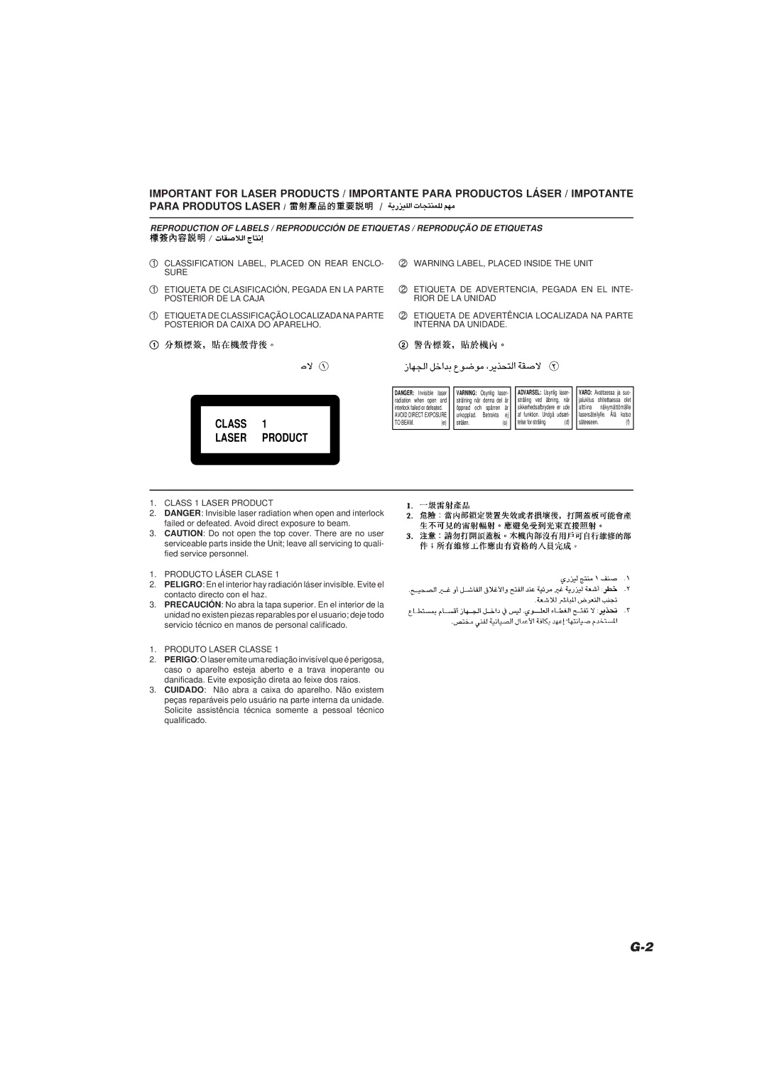 JVC CA-D702T, GVT0004-003A manual Class Laser Product 