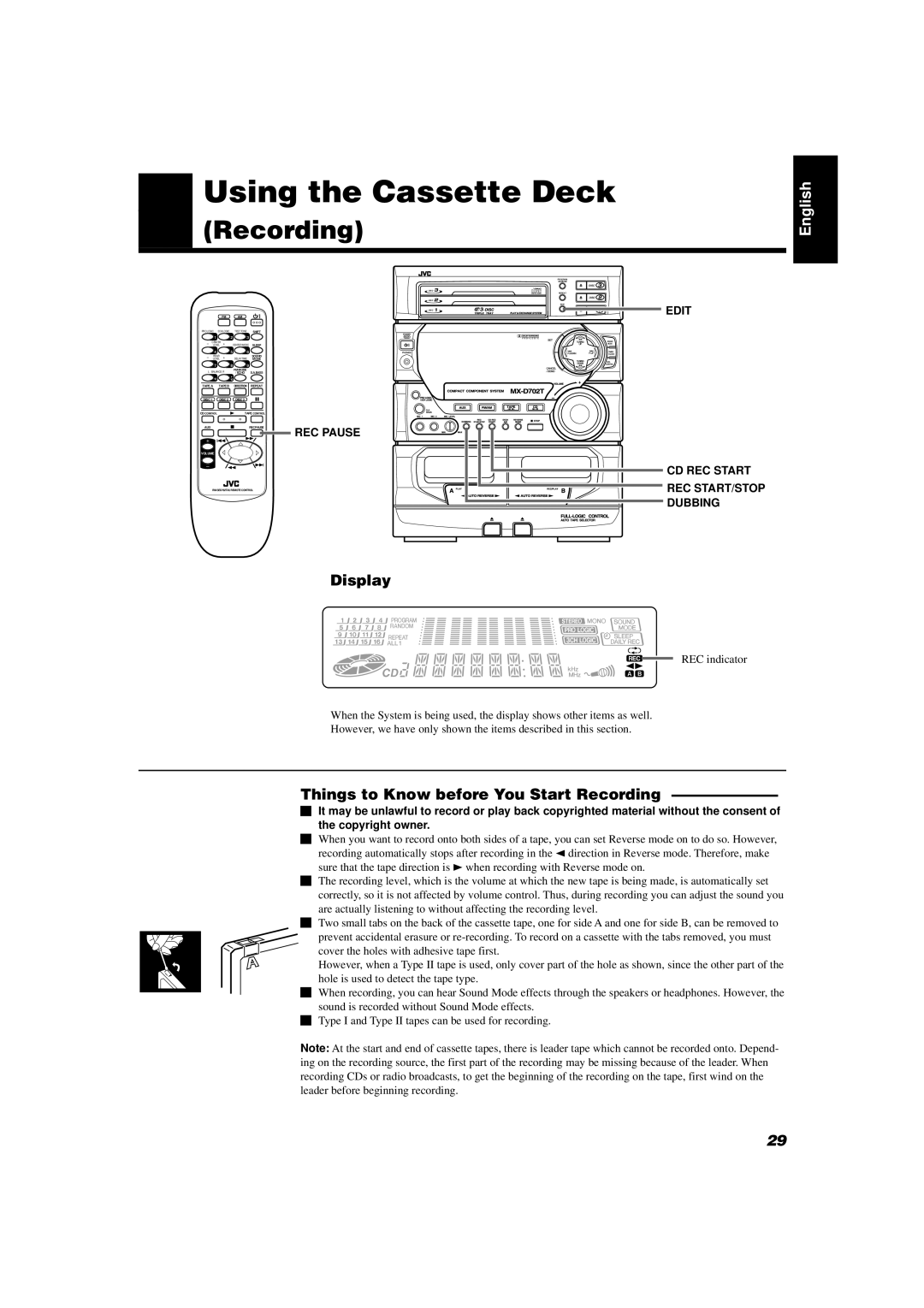 JVC CA-D702T, GVT0004-003A manual Things to Know before You Start Recording 